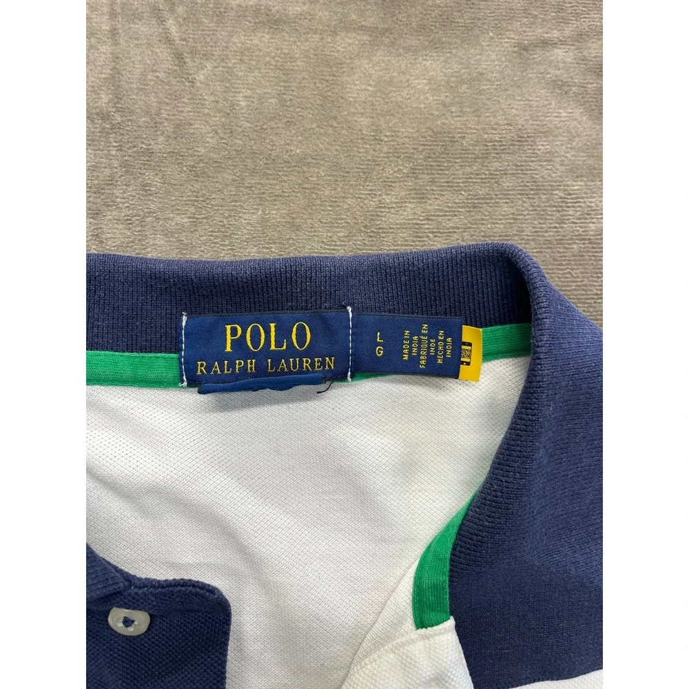 Polo Ralph Lauren Mens Classic Fit Big Pony Polo Shirt White‎ Navy Blue Large